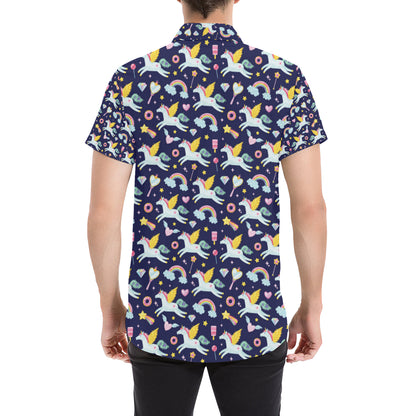 Pegasus Pattern Print Design 05 Men's Short Sleeve Button Up Shirt