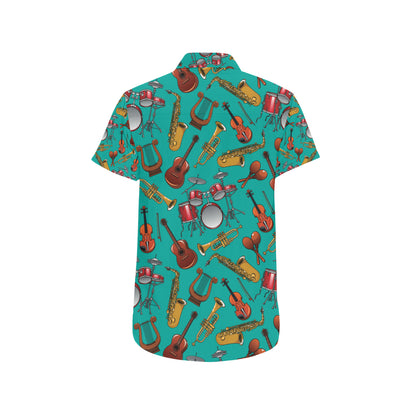 Drum Set Pattern Print Design 01 Men's Short Sleeve Button Up Shirt