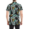 Gold Glitter Cyan Tropical Palm Leaves Men's Short Sleeve Button Up Shirt