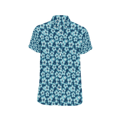 Hibiscus Flower Hawaiian Themed Men's Short Sleeve Button Up Shirt