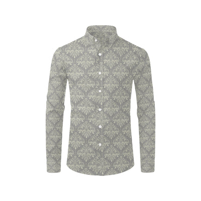 Damask Grey Elegant Print Pattern Men's Long Sleeve Shirt