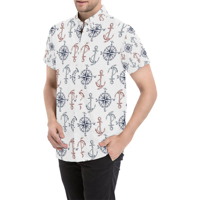 Anchor Pattern Print Design 06 Men's Short Sleeve Button Up Shirt