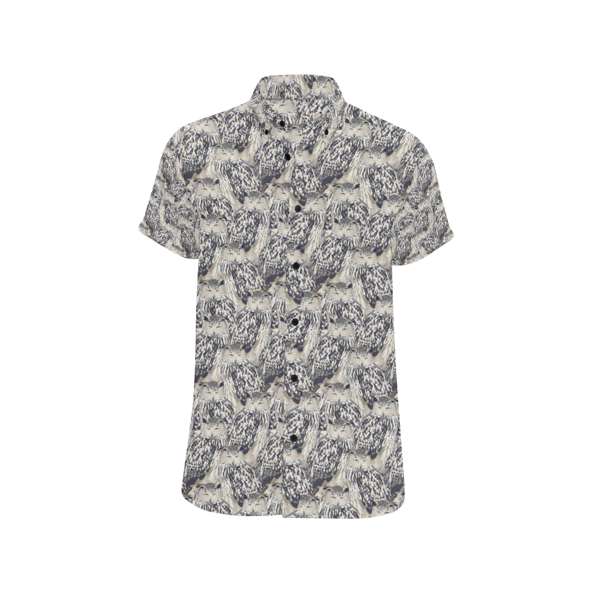 Owl Realistic Themed Design Print Men's Short Sleeve Button Up Shirt