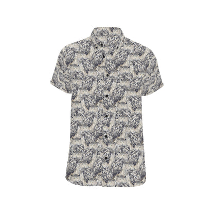 Owl Realistic Themed Design Print Men's Short Sleeve Button Up Shirt