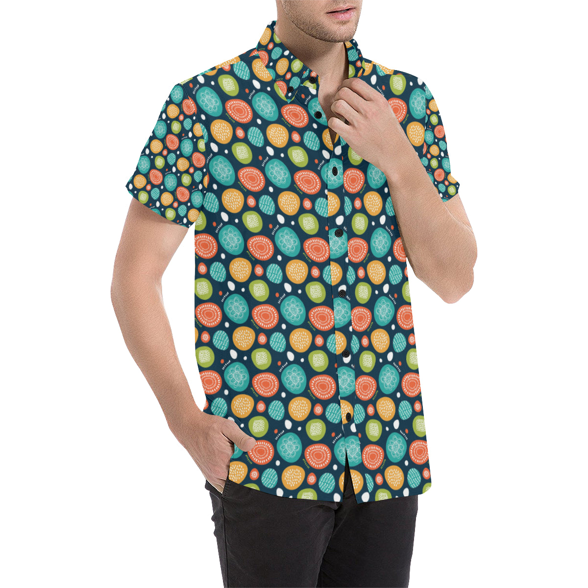 Swedish Themed Design Men's Short Sleeve Button Up Shirt