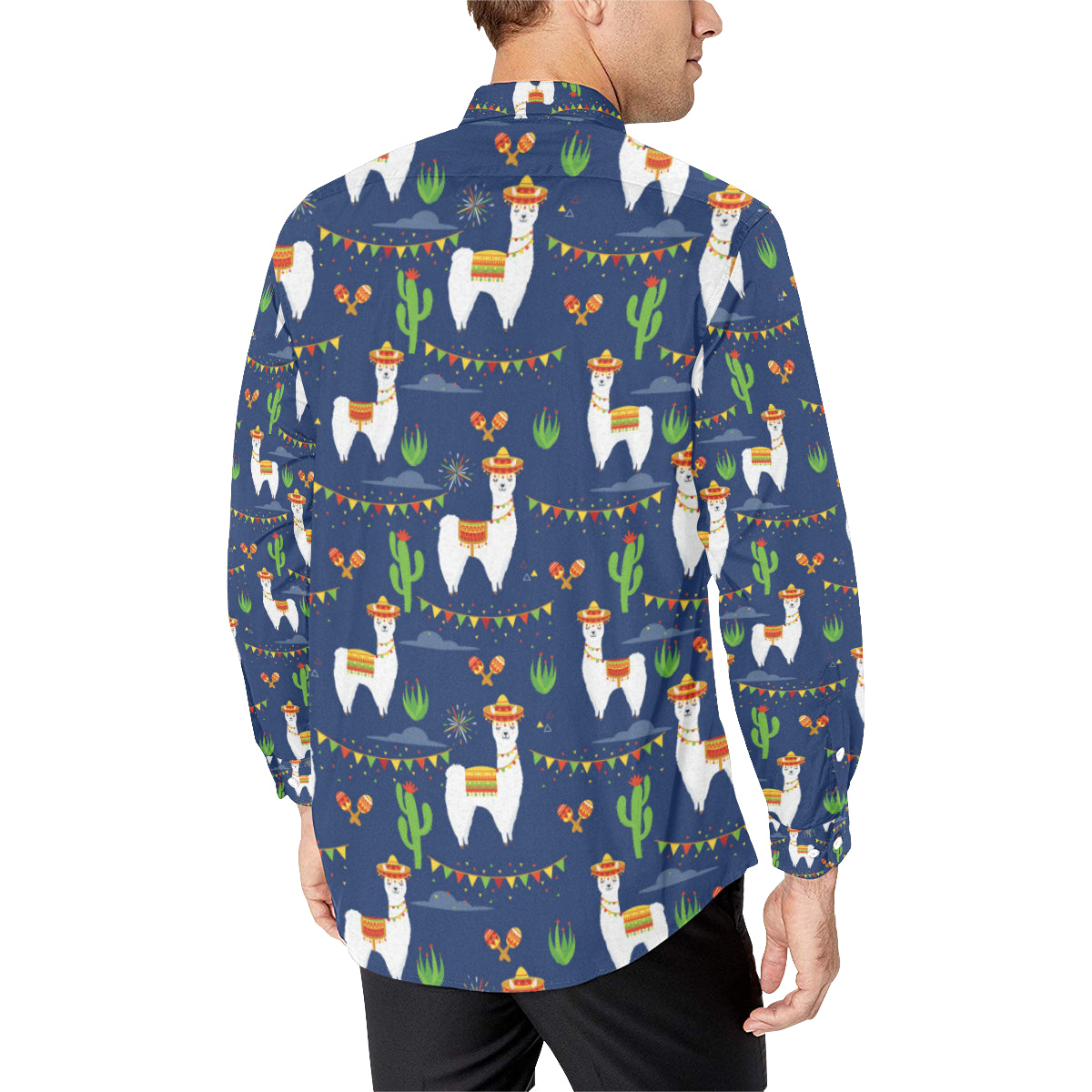 Llama Cactus Pattern Print Design 05 Men's Long Sleeve Shirt