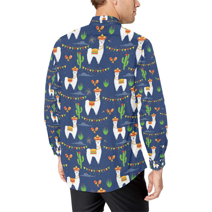 Llama Cactus Pattern Print Design 05 Men's Long Sleeve Shirt