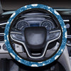 Hibiscus Blue Flower Hawaiian Print Steering Wheel Cover with Elastic Edge