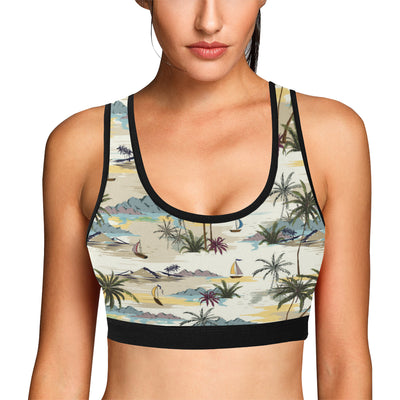 Palm Tree Beach Print Sports Bra