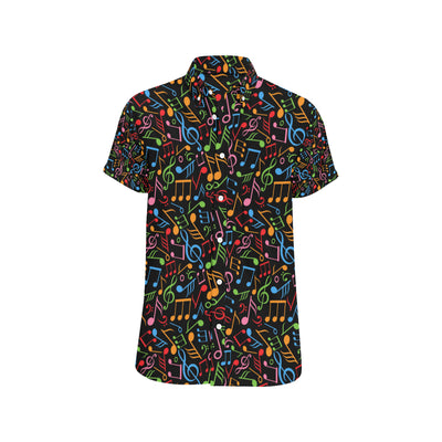 Music Note Colorful Themed Print Men's Short Sleeve Button Up Shirt