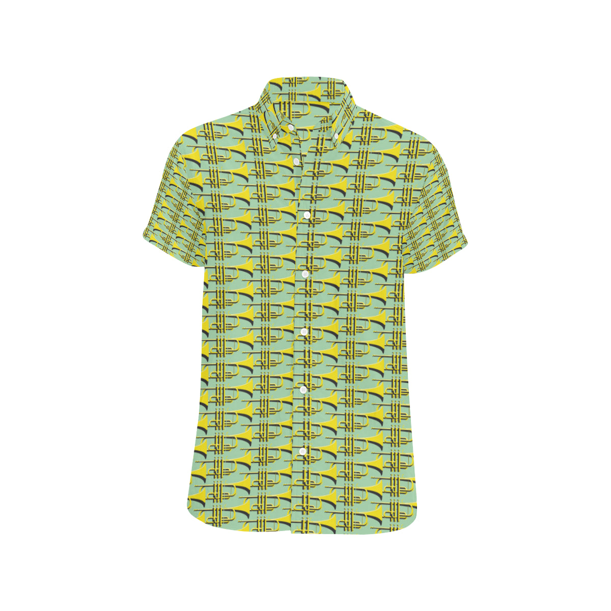 Trumpet Vintage Design Print Men's Short Sleeve Button Up Shirt