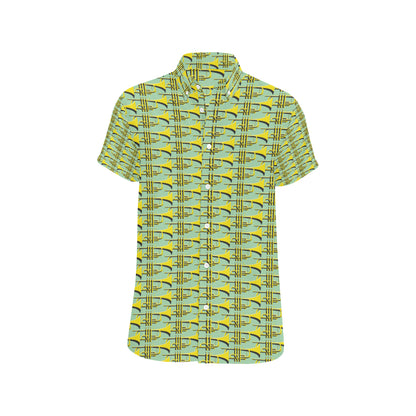 Trumpet Vintage Design Print Men's Short Sleeve Button Up Shirt