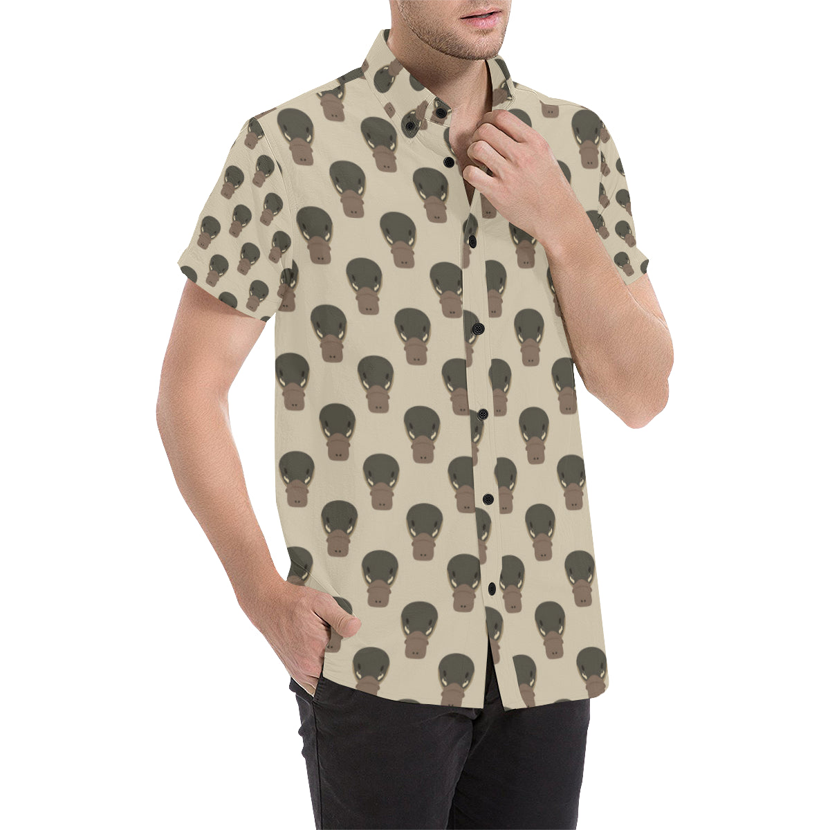 Platypus Pattern Print Design A03 Men's Short Sleeve Button Up Shirt