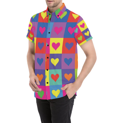 Pop Art Heart Pattern Print Design A01 Men's Short Sleeve Button Up Shirt
