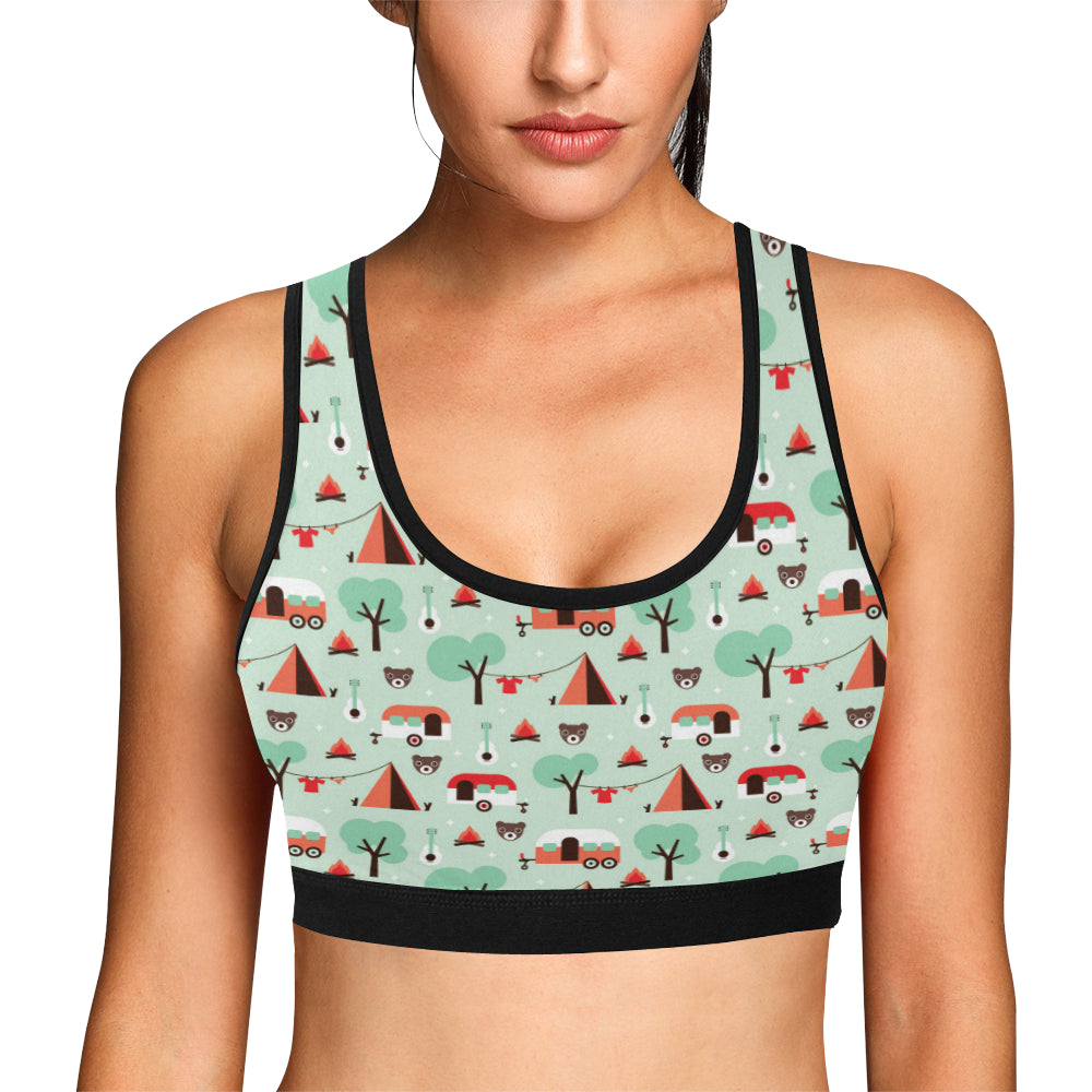 Camper Tent Pattern Print Design 01 Sports Bra