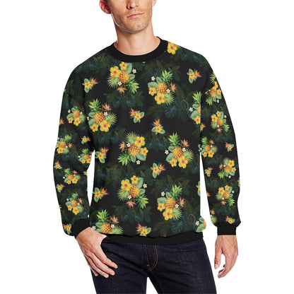 Pineapple Tropical Flower Print Pattern Men Long Sleeve Sweatshirt