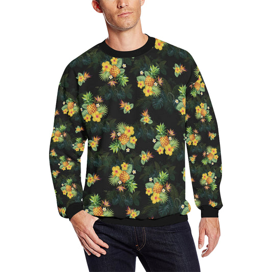 Pineapple Tropical Flower Print Pattern Men Long Sleeve Sweatshirt