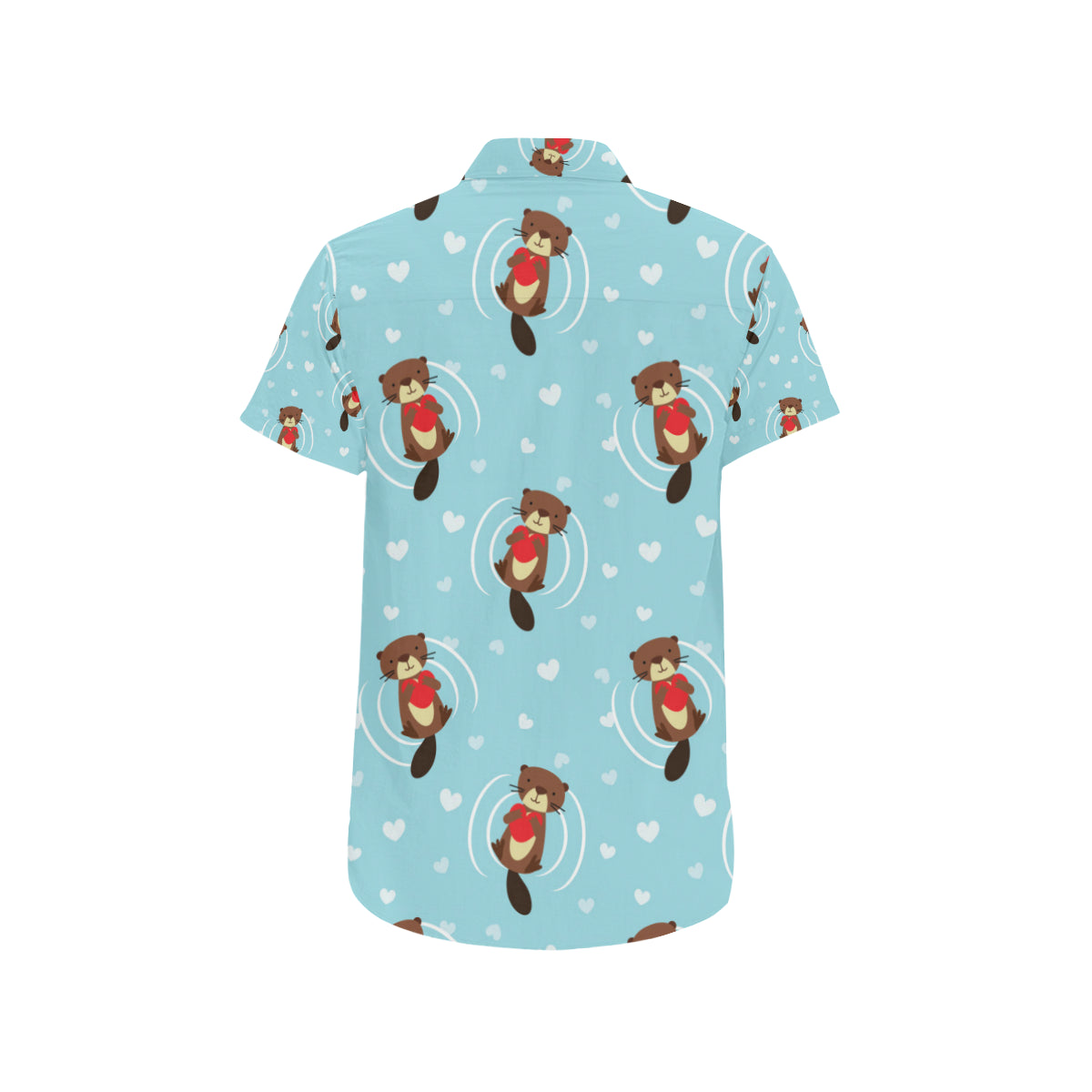 Sea Otter Cute Pattern Print Design 04 Men's Short Sleeve Button Up Shirt