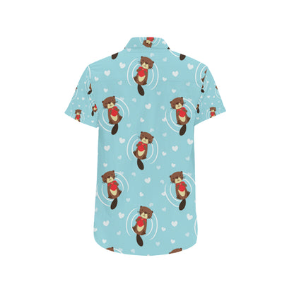 Sea Otter Cute Pattern Print Design 04 Men's Short Sleeve Button Up Shirt