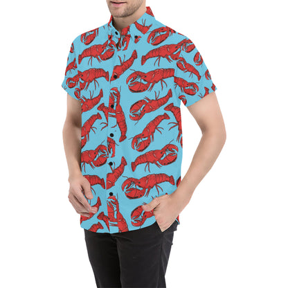 Lobster Red Pattern Print Design 03 Men's Short Sleeve Button Up Shirt
