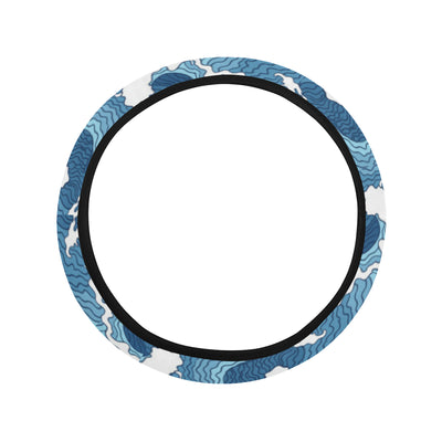 Wave Themed Pattern Print Steering Wheel Cover with Elastic Edge