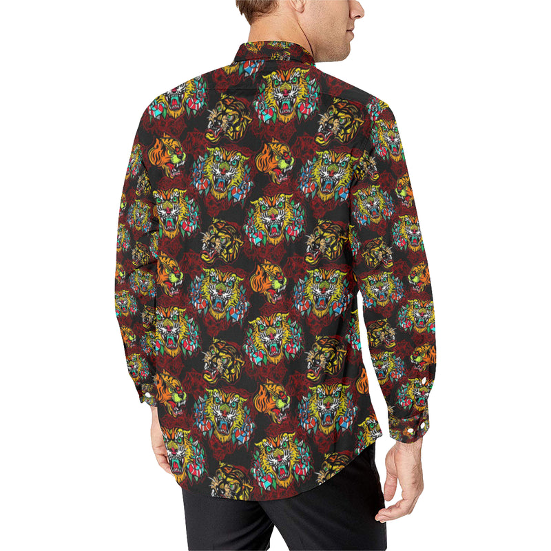 Tattoo Tiger Colorful Design Men's Long Sleeve Shirt