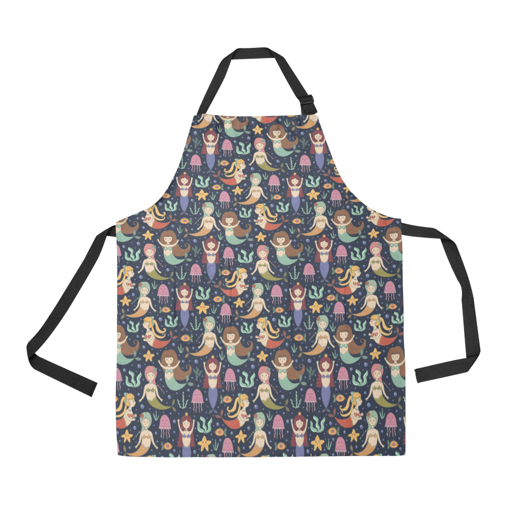 Mermaid Cartoon Pattern Print Design 03 Apron with Pocket