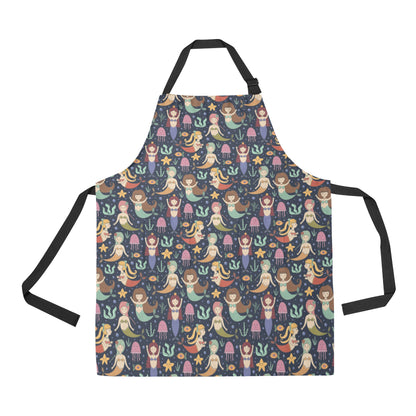 Mermaid Cartoon Pattern Print Design 03 Apron with Pocket