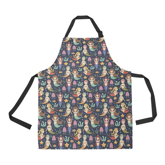 Mermaid Cartoon Pattern Print Design 03 Apron with Pocket