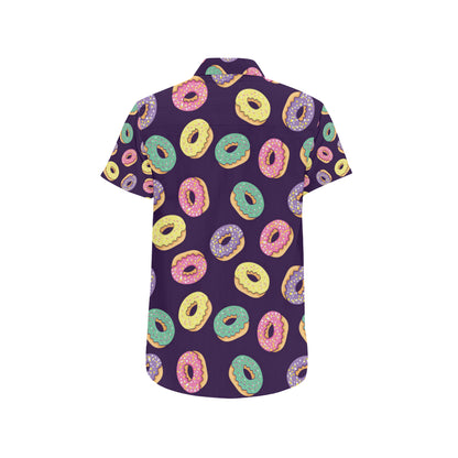 Donut Pattern Print Design DN08 Men's Short Sleeve Button Up Shirt