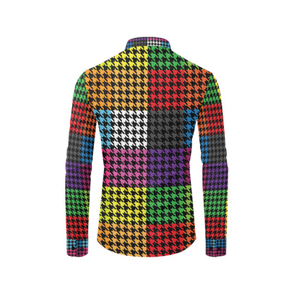 Houndstooth Colorful Pattern Print Design 01 Men's Long Sleeve Shirt