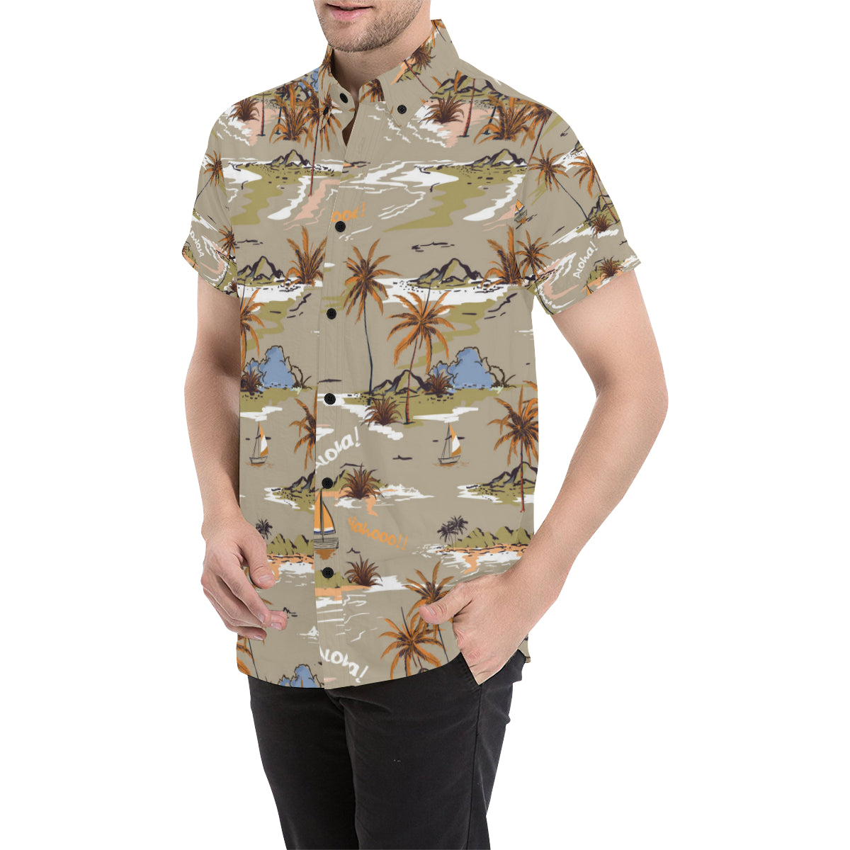 Pacific island Pattern Print Design A05 Men's Short Sleeve Button Up Shirt