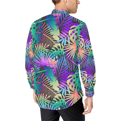 Neon Flower Tropical Palm Leaves Men's Long Sleeve Shirt