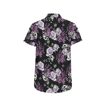 Lilac Pattern Print Design LI04 Men's Short Sleeve Button Up Shirt