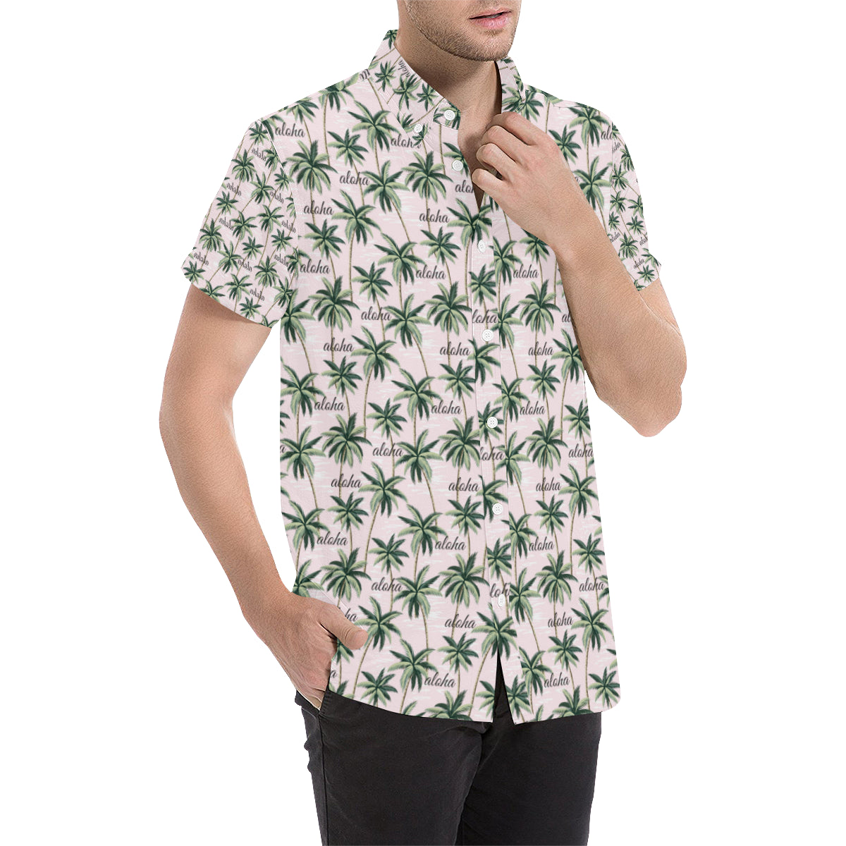 Aloha Beach Pattern Design Themed Print Men's Short Sleeve Button Up Shirt