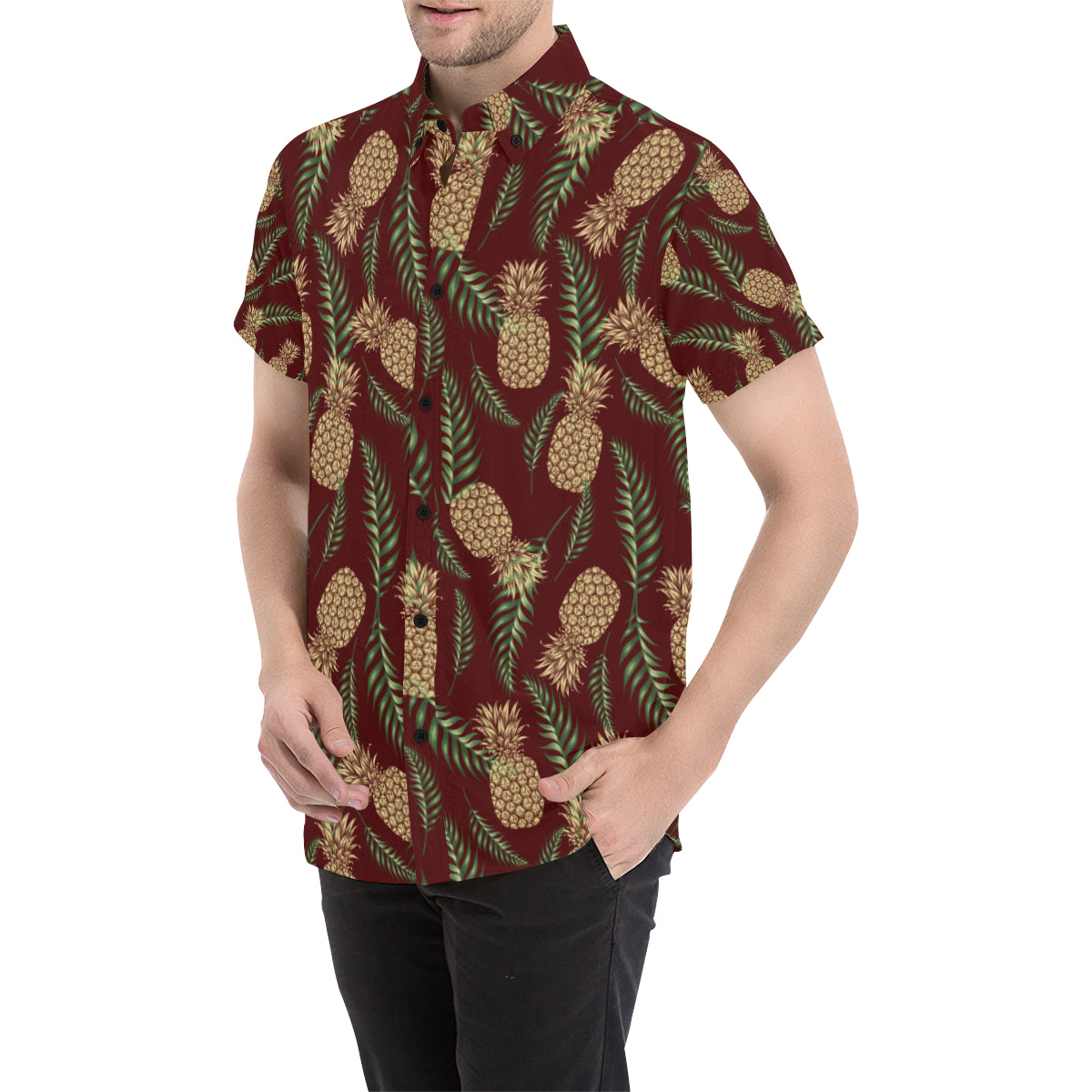 Pineapple Pattern Print Design PP013 Men's Short Sleeve Button Up Shirt