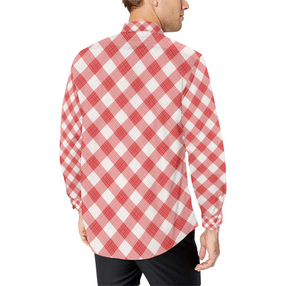 Gingham Red Pattern Print Design 01 Men's Long Sleeve Shirt
