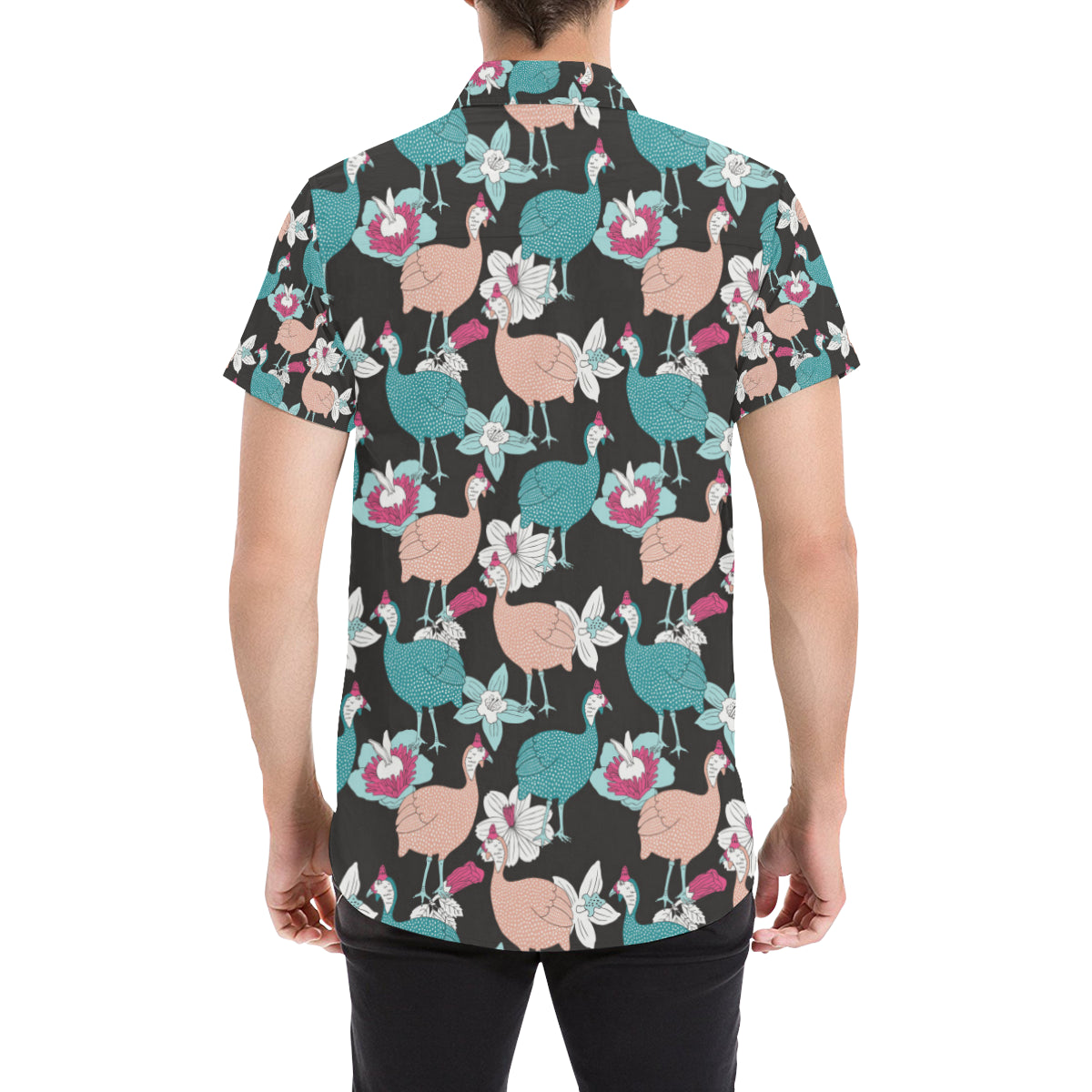 Guinea Fowl Pattern Print Design 03 Men's Short Sleeve Button Up Shirt