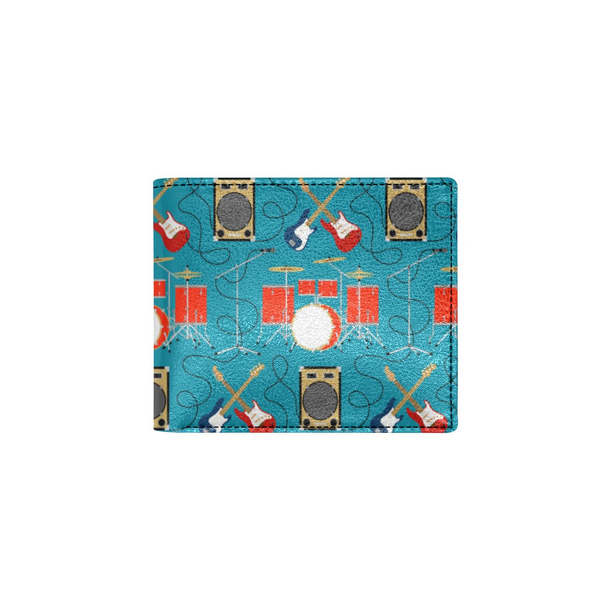Drum Set Guitar Pattern Print Design 02 Men's ID Card Wallet