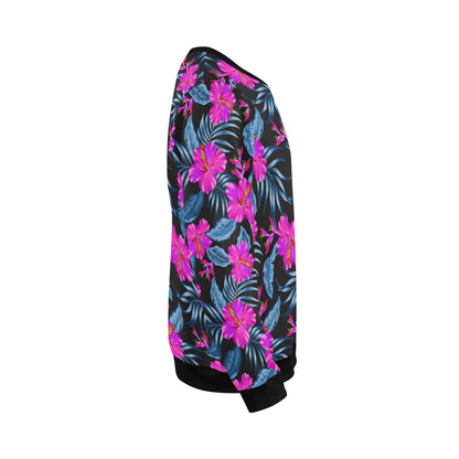 Neon Pink Hibiscus Pattern Print Design HB015 Men Long Sleeve Sweatshirt