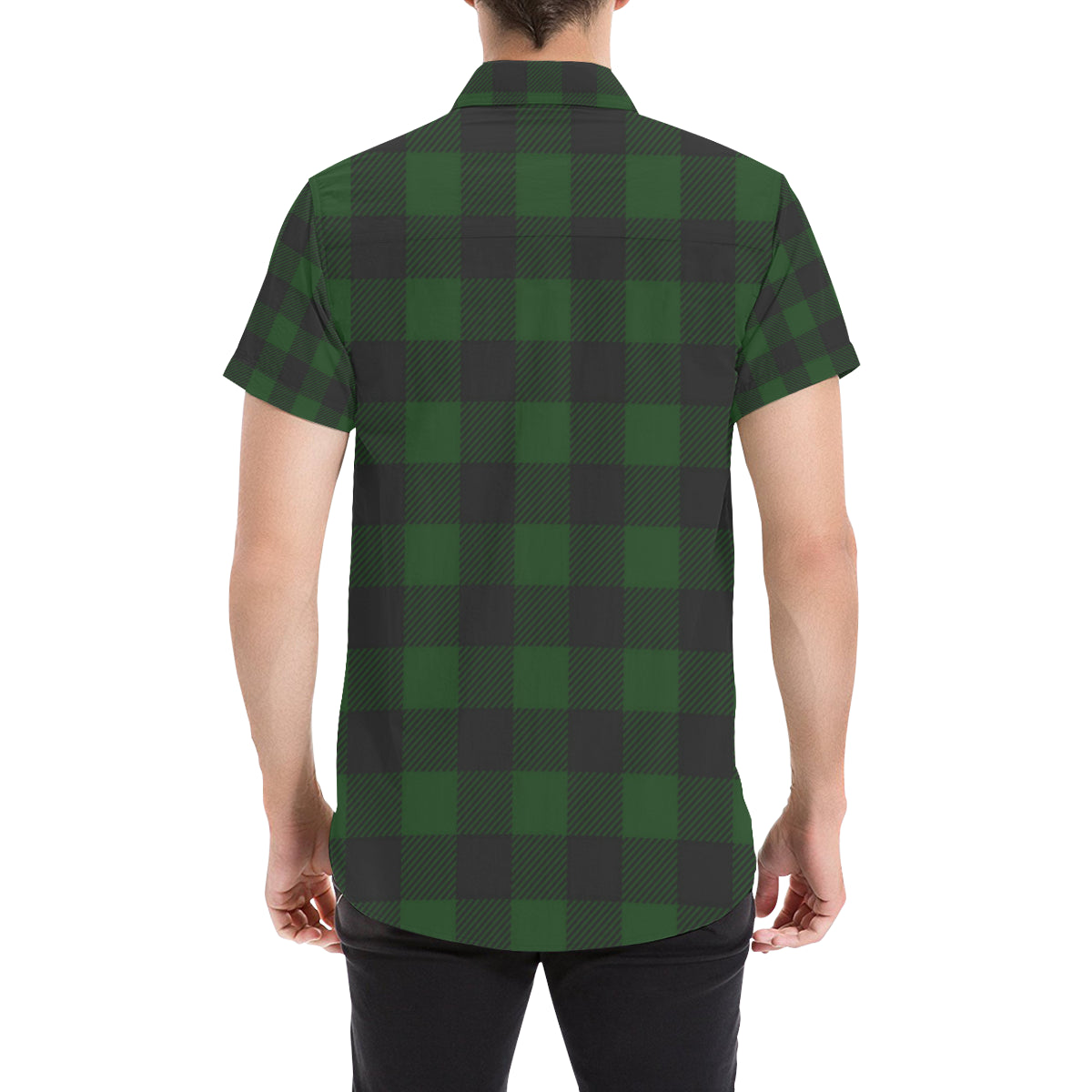 Buffalo check Green Pattern Print Design 02 Men's Short Sleeve Button Up Shirt