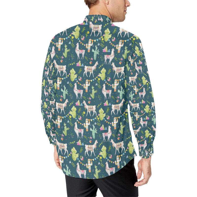 Llama with Cactus Design Print Men's Long Sleeve Shirt