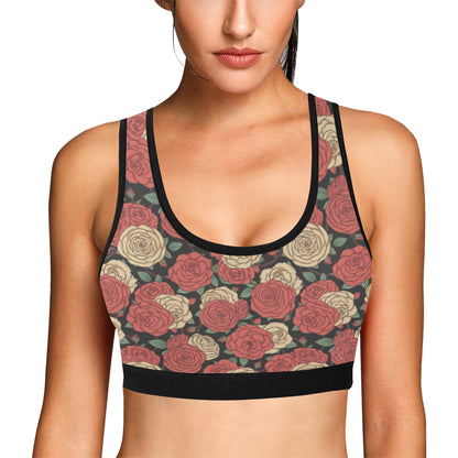 Camellia Pattern Print Design CM01 Sports Bra
