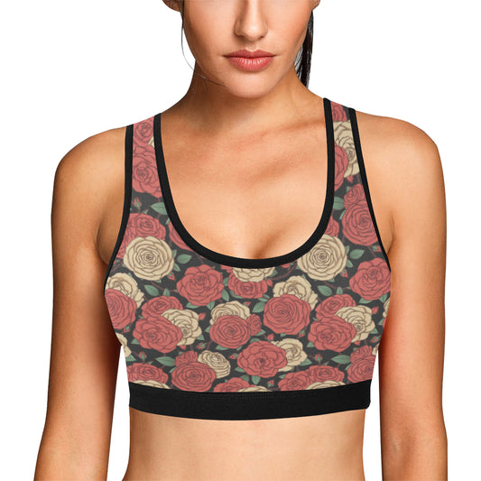 Camellia Pattern Print Design CM01 Sports Bra