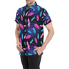 Feather Colorful Boho Design Print Men's Short Sleeve Button Up Shirt