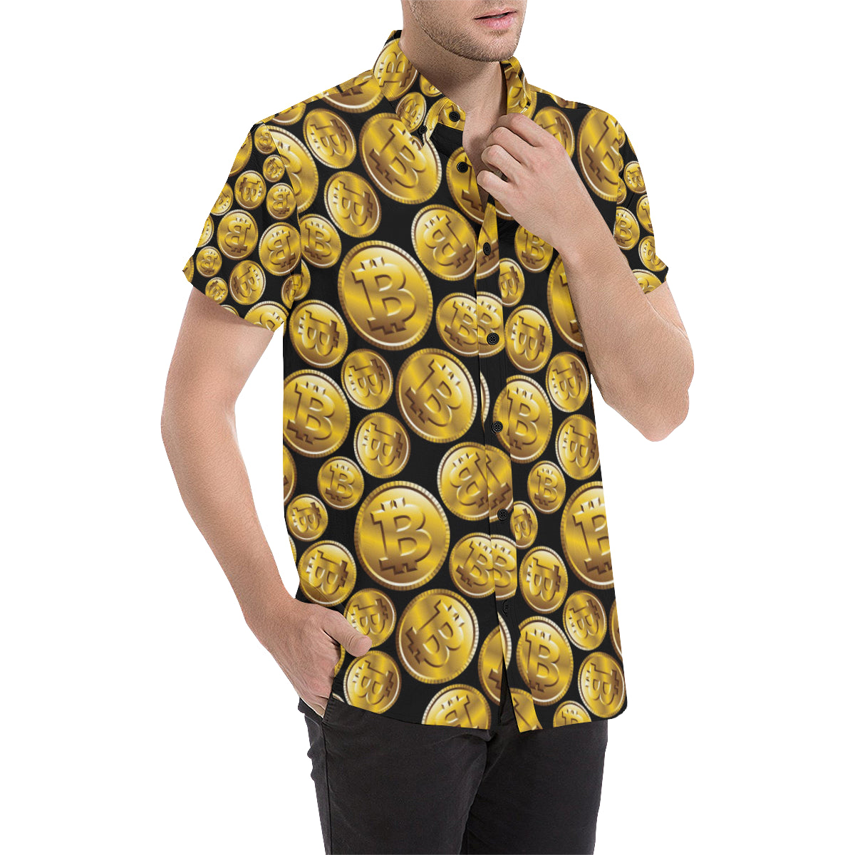 Bitcoin Pattern Print Design DO05 Men's Short Sleeve Button Up Shirt