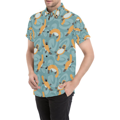 Platypus Pattern Print Design A01 Men's Short Sleeve Button Up Shirt