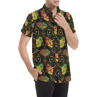 lotus Boho Pattern Print Design LO09 Men's Short Sleeve Button Up Shirt