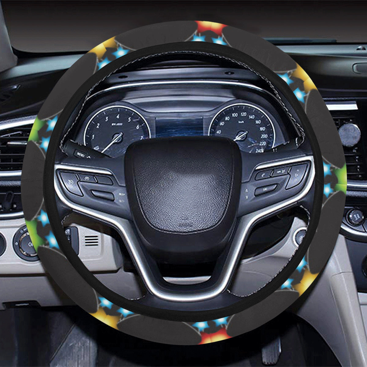 Christmas Light Pattern Print Design 01 Steering Wheel Cover with Elastic Edge