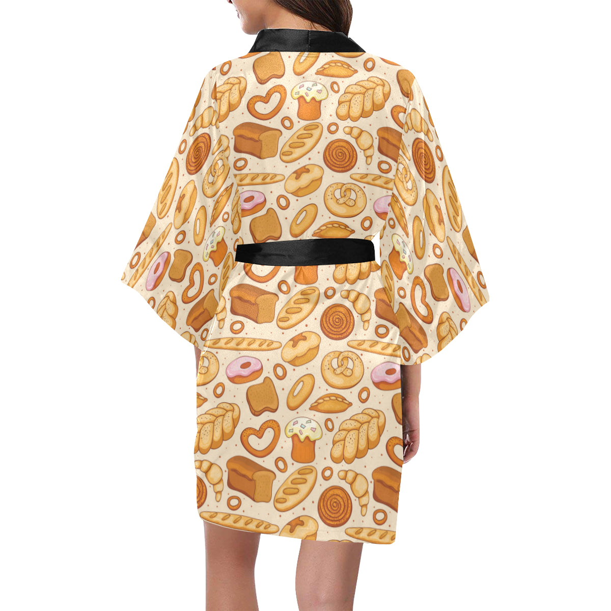 Bread Pattern Print Design 01 Women's Short Kimono